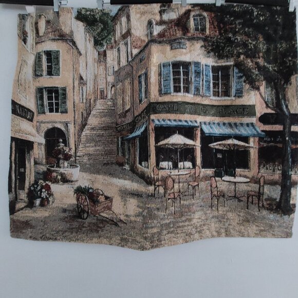 Cafe Wall Hanging Tapestry, Cafe De La Place, 42x35 inch, Horizontal, Rod Sleeve - Picture 7 of 9
